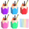 Gobesty 5 Pack Plastic Pen Vase Pencil Pot, Pencil Tip Design Pencil Pot Set with 400 PCS Colorful Mini Sticky Notes Category Label, Desk Pen Pot Holder for Office Accessories Organizer Pen Mug