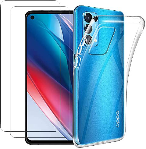 NOVAGO Compatible avec Oppo Find X3 Lite 5G -Pack Complet- Coque arrière Résistante Transparente + 2 Films vitre Protection écran Verre trempé (Transparent)