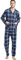 GLOBAL Herren Schlafanzug Flanell | Pyjama Set Lang Baumwolle | Zweiteilige Nachtwäsche Loungewear Schlafanzughose Lang Mit Gummizug Und Kordelzug | Dunkelblaues Plaid M