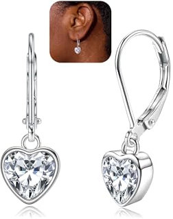 YADOCA 925 Sterling Silber Herz Ohrringe für Damen Kinder Mädchen - Hypoallergen Leverback Zirkonia Hängend, Silber