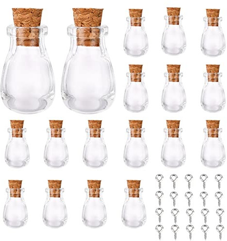 SUNNYCLUE 20 ovale Kleine Wunschflaschen-Anhänger, Klarglas-Mini-Flaschenglas Mit Korken, Perlenbehälter, Wunschfläschchen Und 20 Ösen-Klammern Für DIY-Schmuck-Anhänger, Basteln, Party-Dekoration