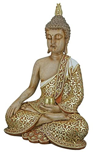 GILDE Deko Skulptur Buddha Figur sitzend - Meditation - Dekoration Wohnzimmer - Geschenk Geburtstagsgeschenk - braun/goldfarben - Höhe 35 cm