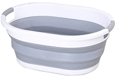 WedDecor Oval Foldable Laundry Basket 24L Collapsible Plastic Laundry Basket Pop up Bin Washing Basket Clothes Storage Multi Purpose Folding Container for Bedroom, Laundry, Grey