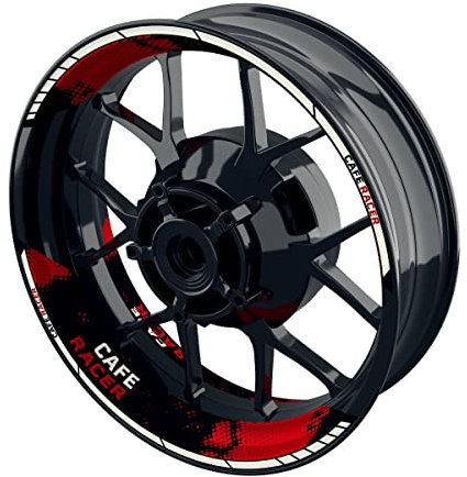 One-Wheel, Premium Felgenaufkleber passend für Kawasaki, Suzuki, Honda, Yamaha, KTM, BMW etc, Motiv: Cafe Racer Dots geteilt, Felgenrandaufkleber GP, Wheelsticker Motorrad, Farbe: rot