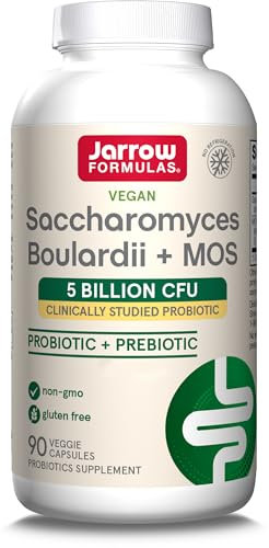 Jarrow Formulas, Saccharomyces Voulardii plus MOS, 90 vegane Kapseln, 250mg (5 Mrd. KBE) Saccharomyces boulardii & 200mg MOS-Hefefraktion je Dosis, Glutenfrei, Sojafrei, GMO frei, Geschmacksneutral