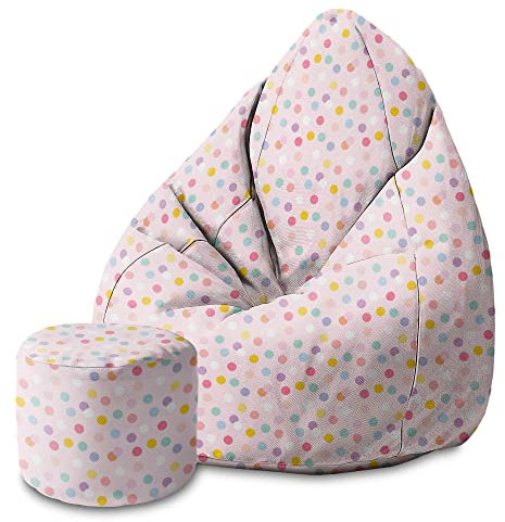 DreamRoots Sitzsack Kinder 70x70x105cm - Sitzsack mit Lehne und Hocker und Bezug - Sitzkissen Boden - Chill Sack Bubibag mit Füllung S-Geo1