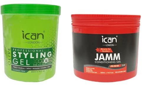 ican London Olivenöl-Styling-Gel, 880 ml + Marmel-Pflegegel, extra fester Halt, 500 ml Kombi-Set