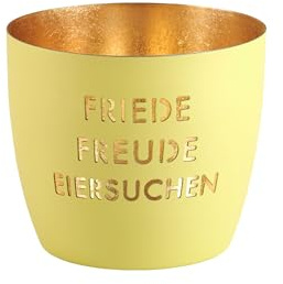 Gift Company Madras Windlicht Ostern, Verschiedene Ausführungen, Größe M D10 xH 8,5 cm (pastellgelb/Gold)