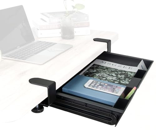 EHO Ausziehbare Schublade unter dem Schreibtisch, groß, 50,8 x 30 cm, ausziehbarer Organizer mit verstellbarer Höhe, platzsparendes Tablett für Bürobedarf und Zubehör, TAA-konform