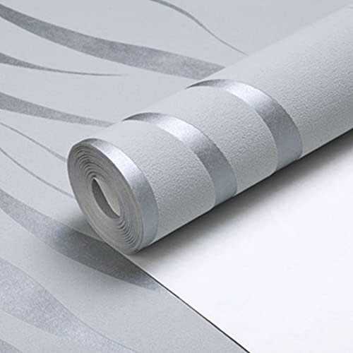 Warmiehomy Non-Woven Wallpaper Textured 3D Flocking Embossed Wallpapers 53cm x 9.5m Wave Stripes Wall Paper Roll for Living Room Bedroom