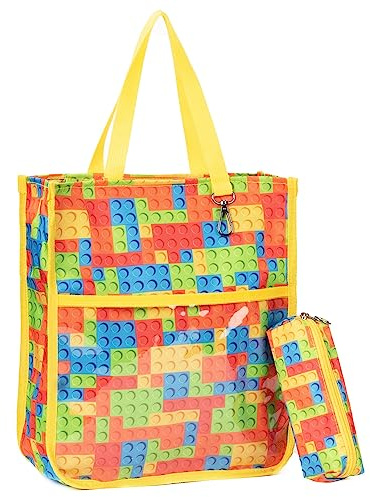 Maplerich Kids Cute Tote Bags for Boys Girls Ages 4-16,Handbags with Pencil Case, Book Tote Bags with Zipper for School and Playtime (yellow)