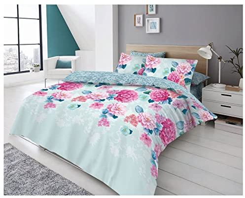 Lions Complete Bedding Set - Flower Printed Duvets Cover with Matching Pillowcase, Ultra Soft Reversible Poly Cotton Quilt Covers for Girls Women, Single Double King (Edith, Double)