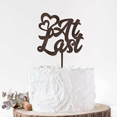 Rimego Kalligraphie At Last Cake Topper, Hochzeitstag, Kuchendekoration, Verlobung, Party, Kuchendekoration, rustikale Landhaus-Chic-Hochzeit, Skript Cake Topper
