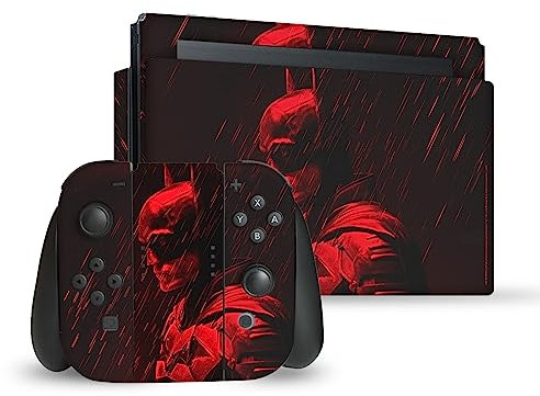 Head Case Designs Offizielle The Batman Regen Neo-Noir Und Poster Vinyl Haut Gaming Aufkleber Abziehbild Abdeckung kompatibel mit Nintendo Switch Console & Dock & Joy-Con Controller Bundle