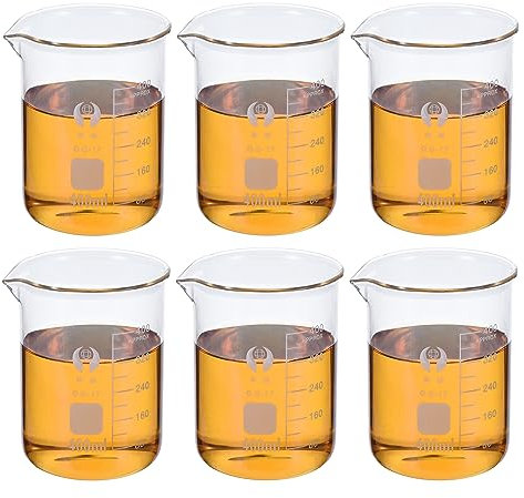 PATIKIL 600ml Low Form Glass Beaker, 6 Pack 3.3 Borosilicate Glass Graduated Printed Scale Measuring Cups with Spout for Kitchen Lab Liquids