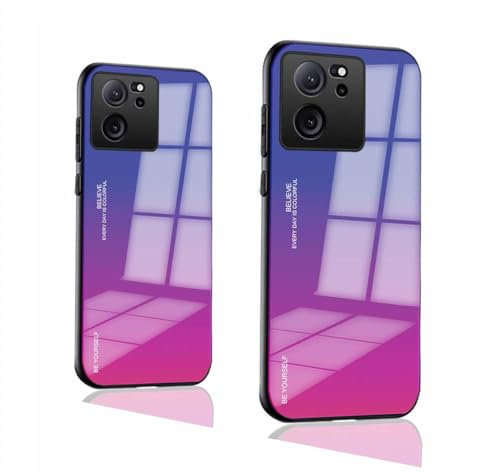 PEIYE Hülle für Xiaomi 13T / Xiaomi 13T Pro, Handyhülle mit Flexiblem Silikon TPU Rahmen und Gehärtetem Glas Rückwand, Stoßfeste Schutzhülle, Gradientenfarbe, Bumper Case Cover, 04