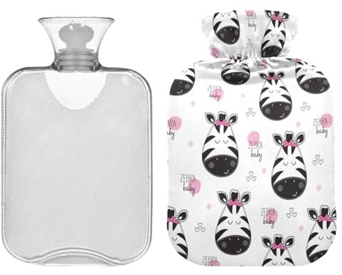 ZZXXB Cartoon Zebra Wärmflasche mit Fleece-Bezug, PVC-Wärmflasche, 1 Liter