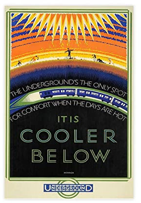 DESHVA Underground It Is Cooler Below Vintage London Transport Poster Leinwand Poster Wandkunst Dekor Druck Bild Gemälde für Wohnzimmer Schlafzimmer Dekoration ungerahmt 30 x 45 cm