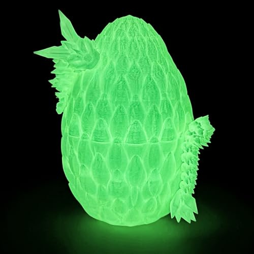 Flavery Huevo de dragón – brilla en la oscuridad – Huevo sorpresa con dragón de brillo nacarado flexible, regalo impreso en 3D, figura de dragón articulada, decoración del hogar