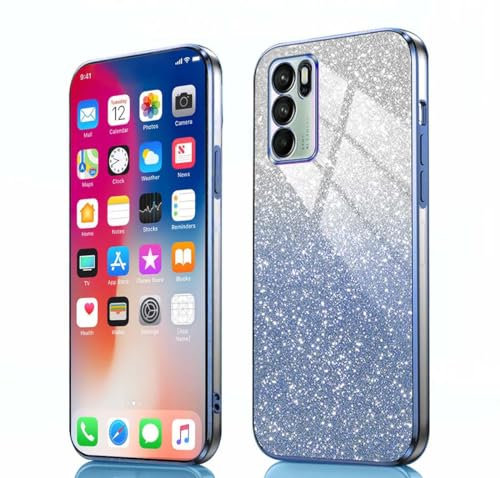 PEIYE Hülle für Oppo A16 / A16s / Oppo A54s - Stoßfeste Silikon Handyhülle, Glitzernde Schutzhülle mit Elektroplattierten Rändern und Integrierter Glitzerkarte mit Glitzer, Cover Case, Verlauf Blau