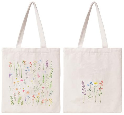 MOSITU Pequeña bolsa de mano floral – Lona de algodón estética de flores para mujer – Regalo, comestibles, compras, playa, hombro, bolsa de viaje