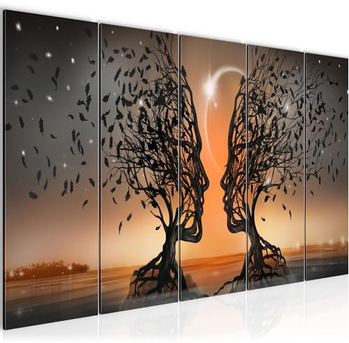 Runa Art Bild Wohnzimmer Schlafzimmer Liebespaar 5 Teilig Abstrakt Baum Orange Wandbilder auf Vlies Leinwand 044855c