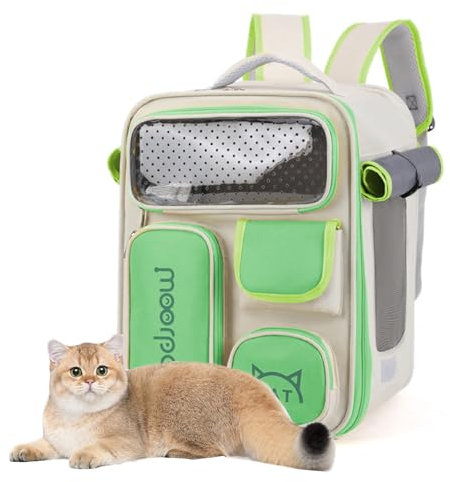 PETCUTE Katzenrucksack,Raumkapsel Haustier Rucksack für kleine Katzen und Hunde,Faltbar Hund Träger Rucksack mit Innerer Sicherheitsleine,Atmungsaktiv Hunderucksack mit Herausnehmbarer Matte