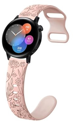 Silikon Armband Kompatibel mit Huawei Watch GT 3 Pro 43mm/GT 3 42mm Armbänder, Weiches Sport Langlebig Floral Gravierte für Damen Ersatzarmband für Huawei Watch GT3 Pro 43mm/GT3 42mm Band (9)