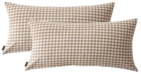SOULFUL Kissenbezüge 40x80 Baumwolle Kariert, 100% Gewaschene Baumwolle Beige Kissenbezüge öKotex Zertifiziert mit Reißverschluss