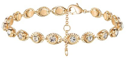 Jenosy 14K Vergoldet Armband Damen Gold mit Kristall Personalisiertes Verstellbar Anhänger Armband für Frauen Mädchen Schmuck