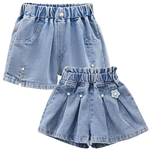 Amur Leopard Enfant Fille Shorts Jeans Ensemble de 2pcs Shorts en Denim Respirants Pantalons Courts Bermudas Été, Bleu C, 150/5XL/11-12 Ans