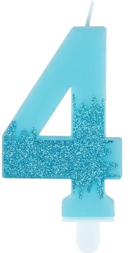 Blue 4th Birthday Candles, Blue Number 4 Candles, Frozen Cake Decorations, Blue Frozen Party Candles, Glitter Blue Candle Cake Topper for Girls Boys Birthday Party Decor Wedding Anniversary Supplies