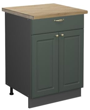 Vicco Küchenunterschrank Fame-Line, Grün-Gold Landhaus/Anthrazit, 60 cm mit Schublade, AP Eiche