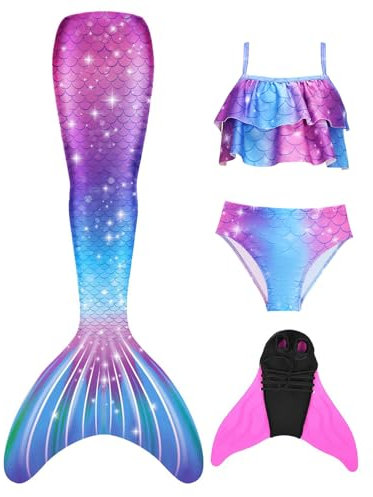 FOLOEO Meerjungfrauenflosse Mädchen Kinder mit Meerjungfrau Flosse Bikini Set
