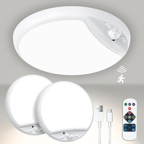 Rechargeable Motion Sensor Ceiling Light with Remote,Battery Powered Wireless Shower Lights,7.5in 600LM,10000mAh Battery Operated Ceiling Closet Light for Kitchen, Closet, Bathroom, Hallway -1 Pack