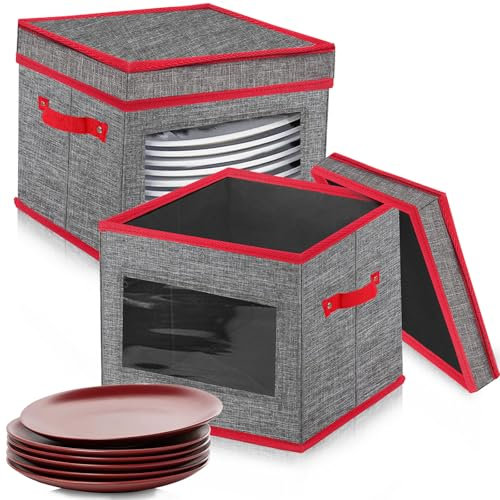 Contenants de Rangement en Porcelaine de Noël Contenants de Rangement pour Assiettes à Coque Dure et Empilables avec 24 Séparateurs en Feutre, peut Contenir 24 Assiettes (12 L x 8 H)