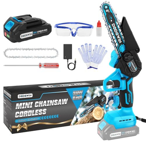 DODOWIN Mini Chainsaw 6 Inch, Electric Chainsaw Cordless with 21V 2.0Ah Battery & Charger, Lightweight Chain Saw for Garden Wood Cutting, Birthday Gifts for Men Him Husband, Present for Dad Grandad