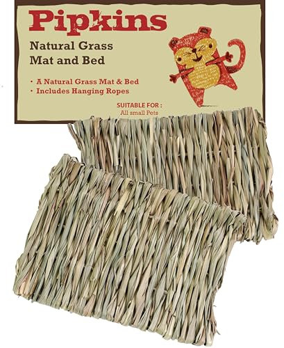 Pipkins Hierba mate – Paquete de 2 unidades de 28 x 20 cm (incluye ganchos de cuerda para colgar cama) para conejillo de indias, conejo, hámster, ratones
