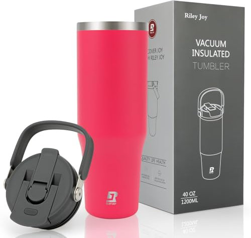 Riley Joy Gourde Isotherme 2.0 - Travel Mug Isotherme 1.2L - Gobelet avec Paille Poignée, Thermos Café pour Chaud ou Glacé en Acier Inoxydable sans BPA pour Voyage Camping