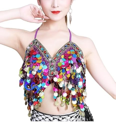 MUNAFIE Pailletten Oberteil Damen Glitzer Top BH Bauchtanz Festival Oberteil