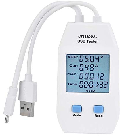 Hztuang Tester USB, LCD Tester USB Detector Voltmetro Amperometro Tester di Capacità di Potenza Digitale (UT658 Doppio)