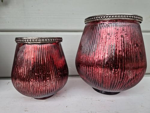 Windlicht Glas Purple Autumn Relief 2er Set Beere antiksilber