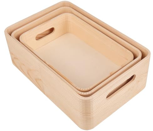 Rayher Holz-Kisten-Set, 3-teilig, natur, mit Griffen, FSC zertifiziert, natur, 3 Größen, 64655505