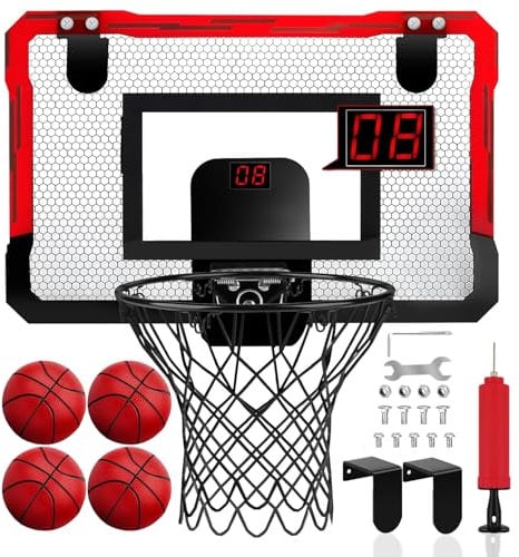 NaXew Indoor Basketball Hoop for Bedroom | Electronic Scoring Wall Mounted/Over Door Mini Basketball Hoop Includes Basketball and Net