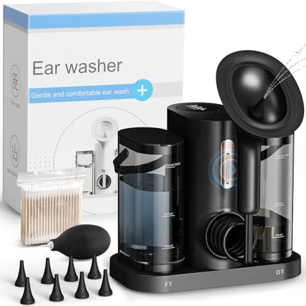 Upgraded Ear Wax Removal, Ear Cleaner Electric Ear Wax Removal Kit ManualIrrigation Flushing System with Sewage System and 4 Clean Mode, Safe and Effective Ear Flushing Kit with 8 Ear Tips - Black