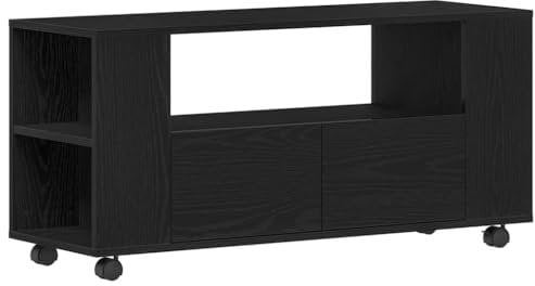 vidaXL TV-Schrank mit Rollen Schwarz Eichen-Optik 102x34,5x43cm, TV-Möbel, TV-Board, TV-Sideboard, TV-Ständer, TV-Bank, Fernsehschrank, Fernsehtisch