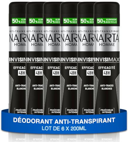 NARTA - Invisimax Herren-Deodorant Anti-Transpirant Spray 48 Stunden Wirksamkeit gegen weiße Flecken – 6 x 200 ml