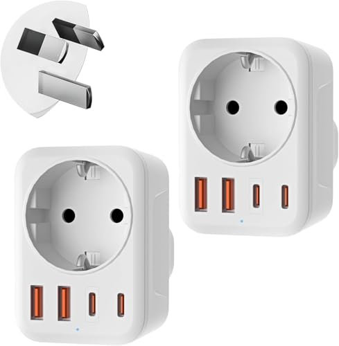 Oliveria Adapter Australien, 5 in 1 Reiseadapter Australien mit 1 AC & 2 USB-C & 2 USB-A(3.4A), Adapter China Neuseeland Deutschland Stecker, Adapter Argentinien Fidschi, Reisestecker Typ I