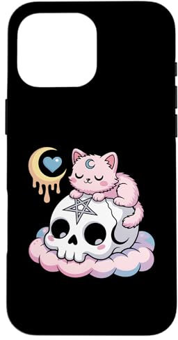 Creepy Cute Demon Cat Sleeping On Skull Pastel Goth Case for iPhone 16 Pro Max