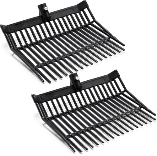 Lasnten Mistgabel-Ersatzkopf, 18 Zinken, Heugabelkopf mit Schrauben und Muttern, Pferdemistrechen zum Aufnehmen von Gras und Heu (Schwarz, 2 Stück)